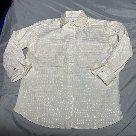 Good American Tops - Good American Ivory Croc-Embossed Shirt